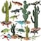 EOIVSH Desert Animal Figurines 17pcs Model Trees Cactus Kit with Lizard Figures for Kids Toddlers Reptile Toy Playset for Diorama Project Cake Topper Decorations