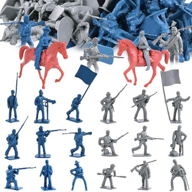 LovesTown 82PCS Civil War Solider Toys 40 Blue and 40 Gray Uniform Action Figures Plastic Toy Soldier with Rideable Horses for Kids Birthday History Class