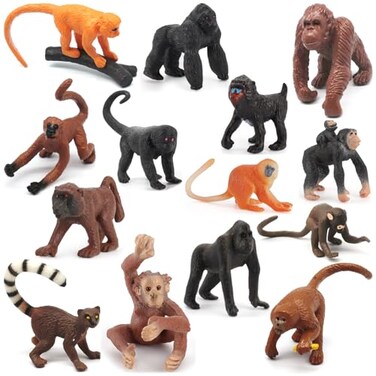 ONEST 14 Pieces Mini Monkey Figurines Playset Hand Painted Tiny Monkeys Realistic Detailed Plastic Monkey Figures Small Monkeys Figurines