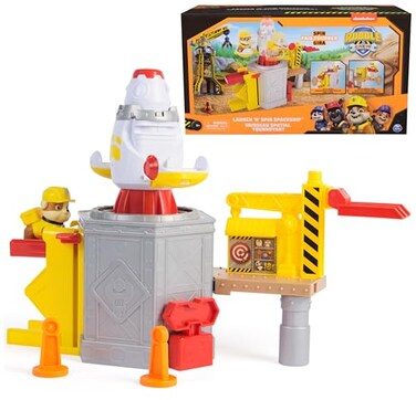 Rubble & Rubble Crew Launch Spin Spaceship Playset with Rubble Toy Figure in Construction Uniform Kids Toys for Boys Girls Ages 3 and up