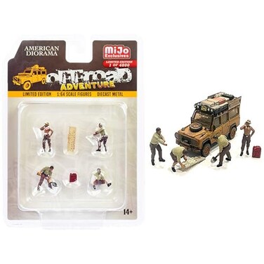 American Diorama OffRoad Adventure 6 Piece Diecast Set 4 Male Figurines and 2 Accessories Ltd Ed to 4800 pcs for 164 Scale Models 76492