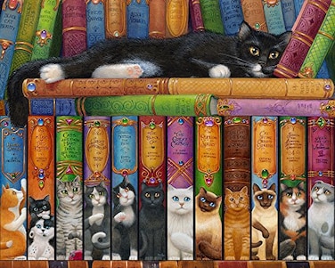Vermont Christmas Cat Bookshelf Jigsaw Puzzle 1000 Piece by Company