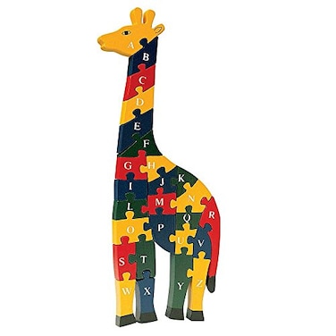 Bits and Pieces Wooden Alphabet Giraffe Puzzle Learn ABCs and 123s Colorful Large 34 Inch Thick NonToxic Paint
