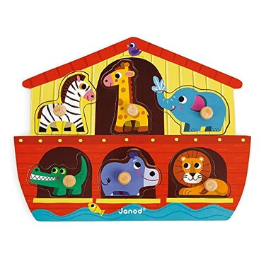 Janod 6 Piece Noahs Ark Peg Puzzle Ages18 Months J07062
