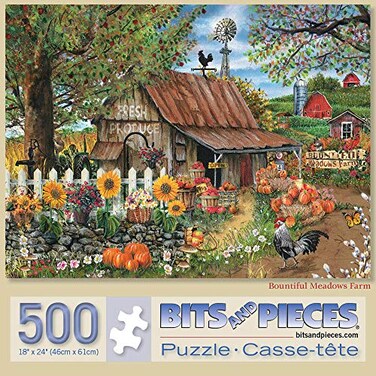 Bits and Pieces Large 500 Piece Jigsaw Puzzle for Adults Bountiful Meadows Farm by Artist Thomas Wood Completed Puzzle Size 18 x 24