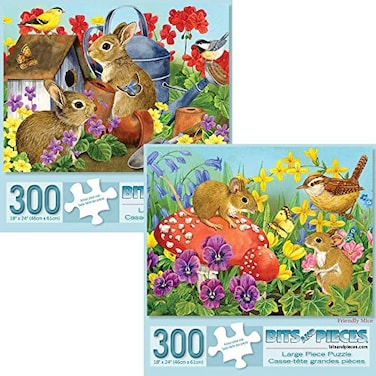 Bits and Pieces Value Set of Two Large 300 Piece Jigsaw Puzzles for Adults Bunnies Mice Jigsaw Puzzles by Artist Jane Maday Completed Puzzle Size 18 x 24