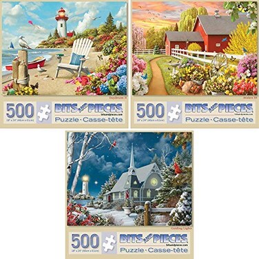 Bits and Pieces 3 Jigsaw Puzzle Set 500 Piece Puzzles for Adults Alan Giana Seasons Set 18 x 24 Jigsaw Puzzles Spring Winter Beach Random Die Cut Pieces No 2 are Alike