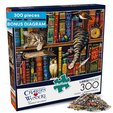 Buffalo Games Charles Wysocki Frederick The Literate 300 Piece Jigsaw Puzzle For Adults Large Oversized Pieces Challenging Puzzle Perfect for Game Nights Finished Size is 2125 x 1500
