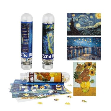 CHengQiSM Small Jigsaw Puzzles for Adults Mini Puzzle 150 Pieces Small Puzzles Micro Piece Puzzles Challenging Difficult Travel Starry Night Rhone River Sunflower Puzzle 6 x 4 inches 3 Pack