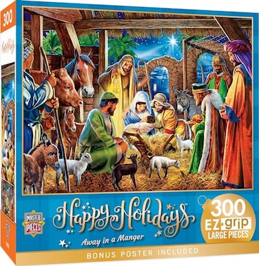 Masterpieces MasterPieces 300 Piece EZ Grip Christmas Jigsaw Puzzle Away in a Manger 18x24