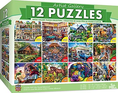 Masterpieces MasterPieces 12 Pack Jigsaw Puzzles for Adults Family Or Kids Artist Gallery 12Pack Bundle 500 300 and 100 Piece Puzzles