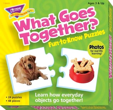 Trend Enterprises FuntoKnow Puzzles What Goes Together Learn Related Objects Their Words 24 TwoSided Puzzles SelfChecking 48 Puzzles Total for Ages 3 and Up