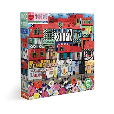 eeBoo Piece and Love Whimsical Village 1000piece square Jigsaw Puzzle for Adults and Families Includes Glossy Sturdy Pieces and Minimal Puzzle Dust