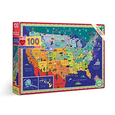 eeBoo 100 Piece Puzzle for Kids This Land is Your Land Childrens Puzzle USA Themed Large Pieces for Small Hands to Develop Motor Skills