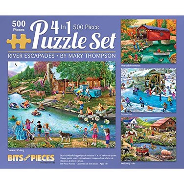 Bits and Pieces 4in1 MultiPack 500 Piece Jigsaw Puzzles for Adults 500 pc Large Piece Puzzle Set Bundle by Artist Mary Thompson 16 x 20