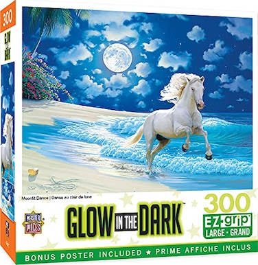 Masterpieces MasterPieces 300 Piece Jigsaw Puzzle with Large EZ Grip Shapes Glows in the Dark Moonlit Dance Activity Fun for Adults Seniors Family Kids 18 x 24
