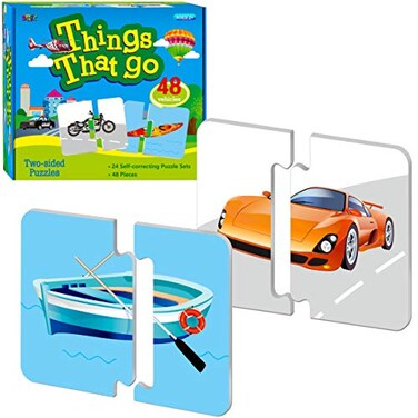 SpriteGru 48 Vehicle Matching Puzzles with ErrorCorrection Mechanism PrePrimer in 2 Pieces Perfect for Preschool Learning 24 Blocks Double Sided