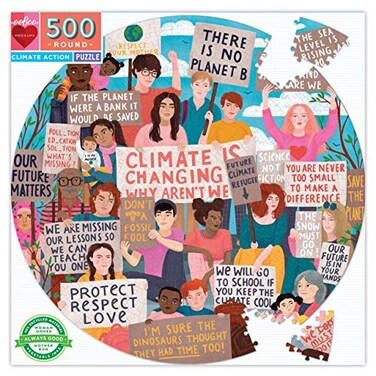 eeBoo 500 Piece Puzzle Climate Action Jigsaw Puzzle for Adults Circular with 23 Diameter Made with Recycled Board VegetableBased Ink