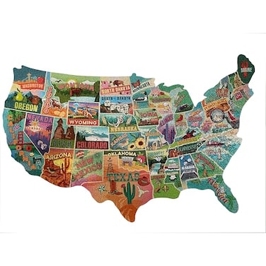 TDC Games US Map Puzzle Great American Roadtrip with Individual States 1000 Piece Jigsaw Puzzles for Adults Large America Shaped Educational Puzzle Challenging Puzzles Map of USA