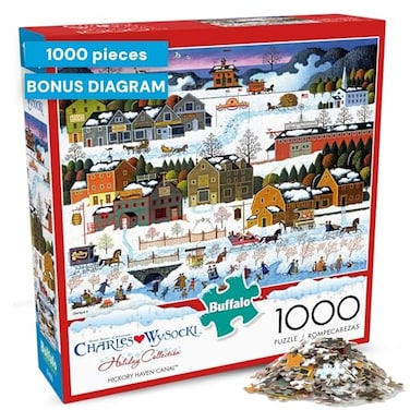 Buffalo Games Charles Wysocki Hickory Haven Canal 1000 Piece Christmas Jigsaw Puzzle Festive Holiday Puzzles for Adults PrecisionCut Pieces Winter Artwork Relaxing Fun