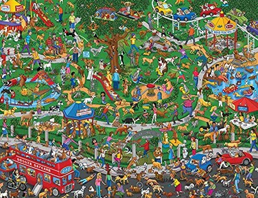 Springbok The Dog Park 500 Piece Jigsaw Puzzle Cartoon Illustration of Dog Park by Steven Skelton