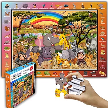 THINK2MASTER Think2Master Zoo Animals of The Savanna Jungle Safari 100 Pieces Jigsaw Puzzle Great Gift 234 X 165