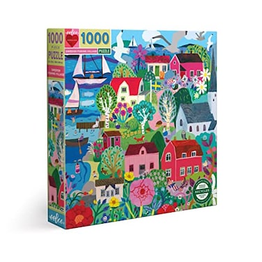 eeBoo 1000 Piece Puzzle Swedish Fishing Village Jigsaw Puzzle for Adults Square 23 x 23 Made with Recycled Board VegetableBased Ink