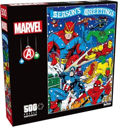 Buffalo Games Marvel Seasons Greeting from The Avengers 500 Piece Christmas Jigsaw Puzzle Festive Holiday Puzzles for Adults PrecisionCut Pieces Winter Artwork