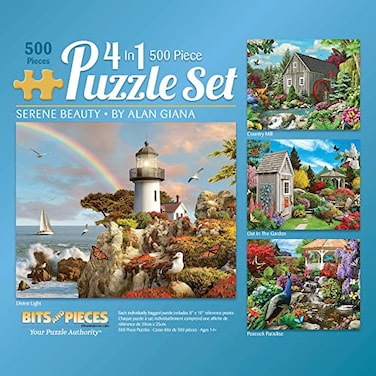 Bits and Pieces 4in1 MultiPack 500 Piece Jigsaw Puzzles for Adults Serene Beauty by Artist Alan Giana Four Different Puzzles Completed Puzzle Size 16 x 20