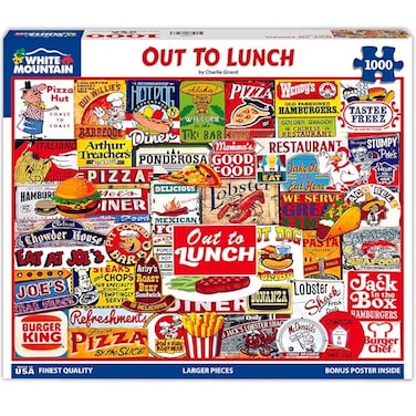 White Mountain 1000 Piece Jigsaw Puzzle Nostalgic Restaurant Collage Puzzles with Large Pieces for Adults and Family 24x30 Out to Lunch
