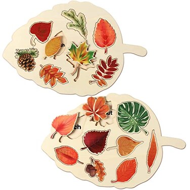 Kathfly 2 Pieces Leaf Wooden Jigsaw Puzzles Leaf Puzzle Montessori Gift Early Educational Learning for Birthday Gift Early Education MaterialsClassic