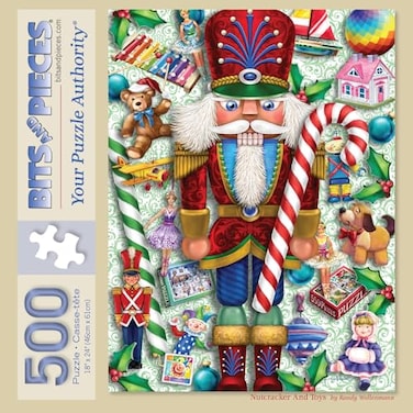 Bits and Pieces Large 500 Piece Jigsaw Puzzle for Adults Nutcracker and Toys Christmas Holiday Jigsaw Puzzle by Artist Randy Wollenmann Completed Puzzle Size 18 x 24