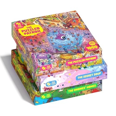 Magic Puzzle s 3Pack Series Three The Secret Soup The Puzzled Patron The Gnomes Homes 1000 Piece Jigsaw Puzzles from The Company