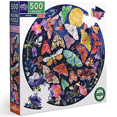 eeBoo 500 Piece Puzzle Moth Jigsaw Puzzle for Adults Circular with 23 Diameter Made with Recycled Board VegetableBased Ink