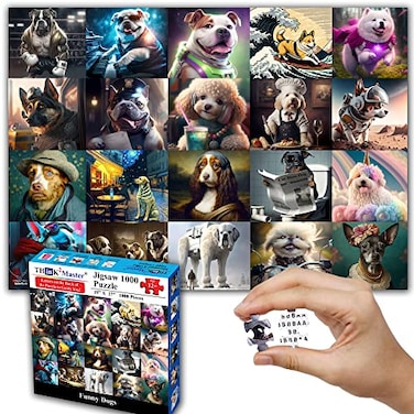 THINK2MASTER Think2Master Funny Dogs 1000 Pieces Jigsaw Puzzle Featuring heartwarming Puppies and Dogs Fun for Teens Seniors Families Great Gift for Kids Ages 13 Size 268 x 189