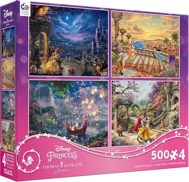 CEACO Ceaco Thomas Kinkade Disney Princess 4 Pack 500 Piece Jigsaw Puzzles Multi Pack for Adults and Teens