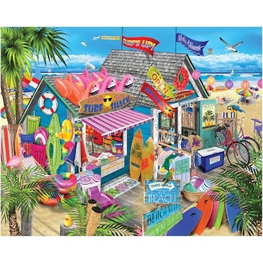 White Mountain 1000 Piece Jigsaw Puzzle Summer Beach Shop Puzzles with Large Pieces Gift for Adults and Family 24x30 Surf Shack