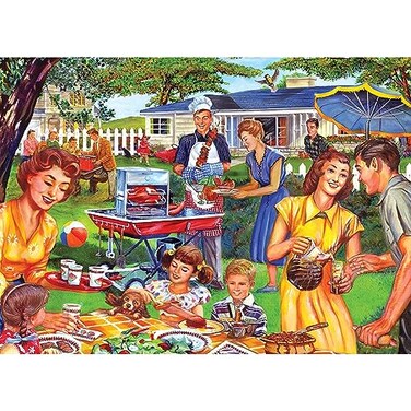 RoseArt Back to The Past Backyard BBQ 750 Piece Jigsaw Puzzle for Adults