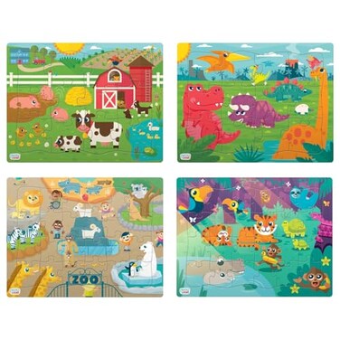 Chuckle & Chuckle Roar Multi Pack Jigsaw Puzzles for Kids Farm Dinosaur Jungle Zoo Tray Set 12 and 24 Piece Colorful Gift