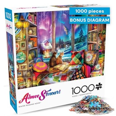Buffalo Games 1000 Piece Jigsaw Puzzle Aimee Stewart Northern Lights Cats Winter Scene Challenging Puzzles for Adults and Families