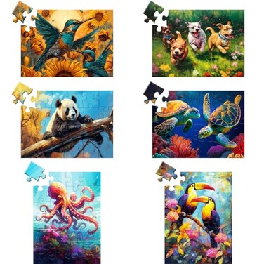 WSCXSC 6 Pack 24 Large Piece Puzzle for Seniors Paper Dementia Puzzles for Elderly Adults Easy Puzzle Hummingbird Turtle Dog Panda Jigsaw Puzzle Activities for Elderly Seniors Gift