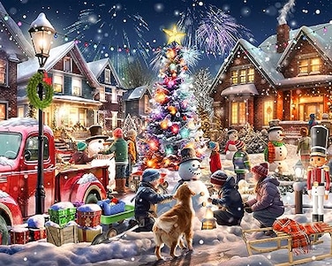 Vermont Christmas Company Snowman Contest Jigsaw Puzzle 1000 Piece Large Piece Christmas Puzzle Interlocking Randomly Shaped Pieces 30 x 24