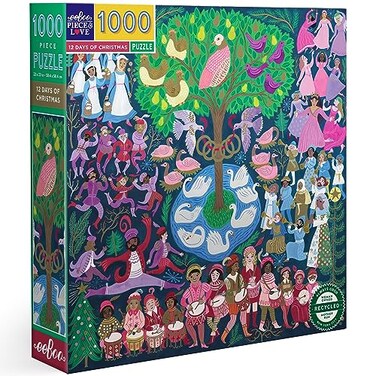 eeBoo Piece Love 12 Days of Christmas 1000 Piece Puzzle Square Adult Holiday Jigsaw 23x23 Includes Image Insert Pieces