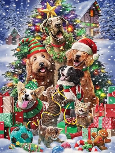 Vermont Christmas Company Christmas Pets Jigsaw Puzzle 550 Piece Holiday Puzzle with Randomly Shaped Interlocking Pieces 24 x 18