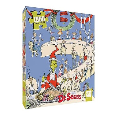 USAOPOLY Dr Seuss Grinch Feast 1000 Piece Jigsaw Puzzle Collectible Puzzle Featuring Grinch Artwork Celebrating Classic Childrens Book OfficiallyLicensed Dr Seuss Puzzle Merchandise