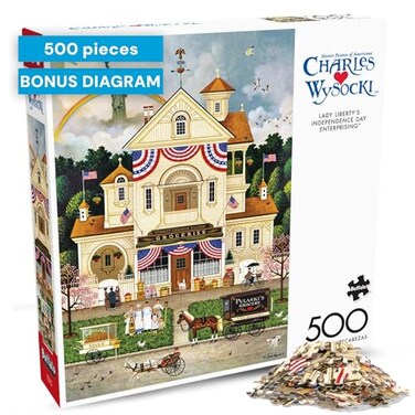 Buffalo Games Jigsaw Puzzle 500 Pieces for Adults Charles Wysocki Lady Libertys Independence Day Enterprising Premium Giftable Foil Box with Reference Poster Made in USA