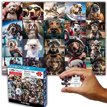 THINK2MASTER Think2Master Cute Dogs 500 Pieces Jigsaw Puzzle Featuring Very Large Pieces and Cute Puppies for Adults Seniors 13 Size 268 x 189