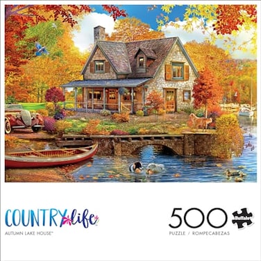Buffalo Games 500 Piece Jigsaw Puzzle Autumn Lake House Challenging Fall Scene Puzzles for Adults Finished Size is 2675 x 1975