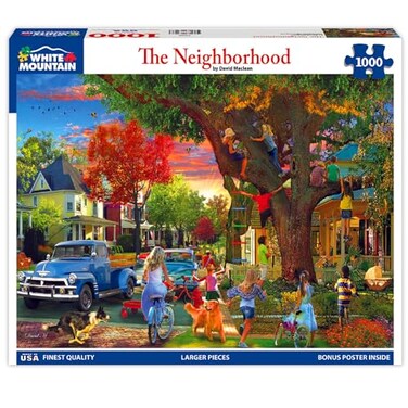 White Mountain 1000 Piece Jigsaw Puzzle Friendly Summer Night Puzzles with Large Pieces for Adults and Family 24x30 The Neighborhood