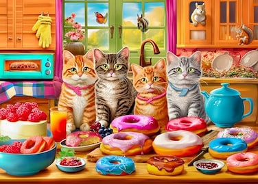 Mulic 300 Piece Puzzles for Kids Boys Girls Ages 68 810 1012 Jigsaw Puzzles for Adults Kitchen Kittens and Donuts